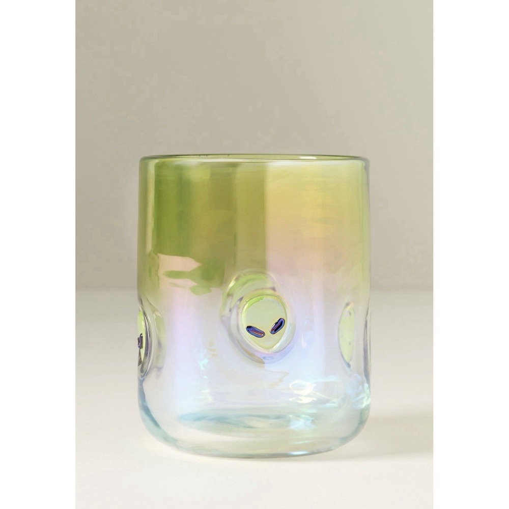 Anthropologie Halloween Alien Icon Juice Glass Iridescent Mystic NWT